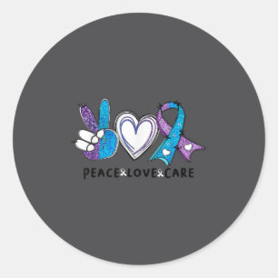 Suicide Prevention Awareness Teal &amp; Purple Rib Classic Round Sticker