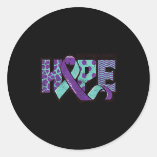 Suicide Prevention Awareness Teal &amp; Purple Rib Classic Round Sticker