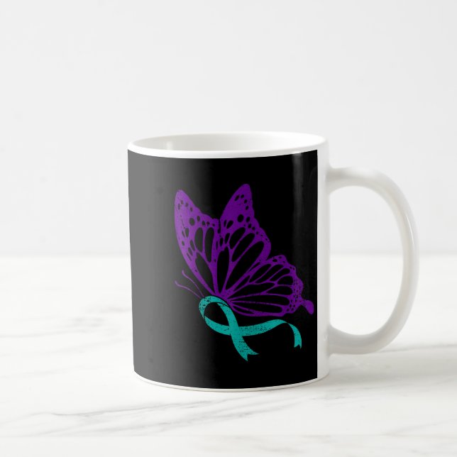 Suicide Prevention Awareness Teal &amp; Purple Rib Coffee Mug (Right)