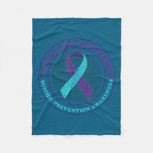 Suicide Prevention Awareness Teal &amp; Purple Rib Fleece Blanket