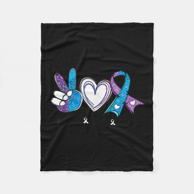 Suicide Prevention Awareness Teal &amp; Purple Rib Fleece Blanket (Front)