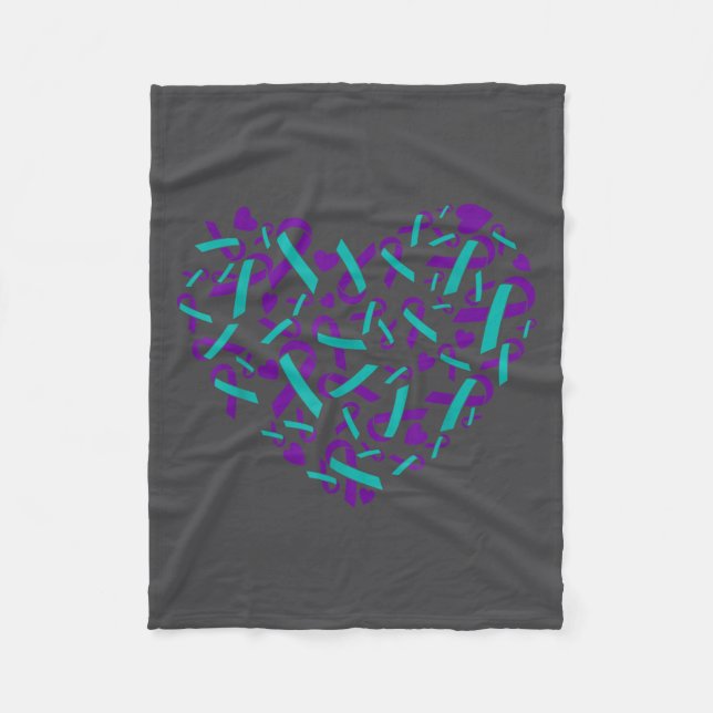 Suicide Prevention Awareness Teal &amp; Purple Rib Fleece Blanket (Front)