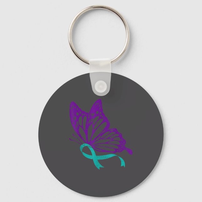 Suicide Prevention Awareness Teal &amp; Purple Rib Keychain (Front)