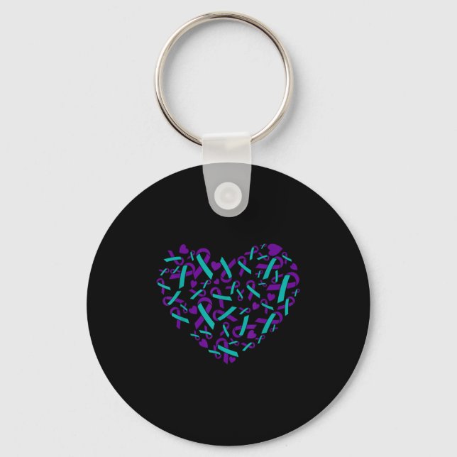 Suicide Prevention Awareness Teal &amp; Purple Rib Keychain (Front)