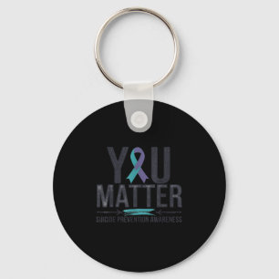Suicide Prevention Awareness Teal & Purple Rib Keychain