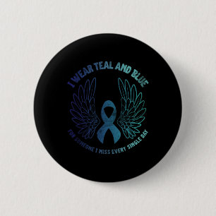Suicide prevention awareness teal and blue distres 2 inch round button