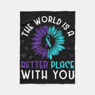 Suicide Prevention Awareness Teal And Purple Ribbo Fleece Blanket