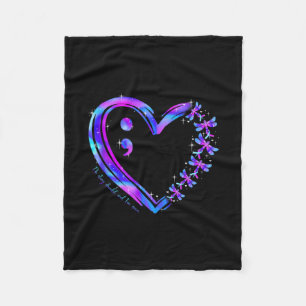 Suicide Prevention Awareness Teal Purple Heart Dra Fleece Blanket