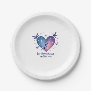 Suicide Prevention Awareness Teal Purple Heart Dra Paper Plate
