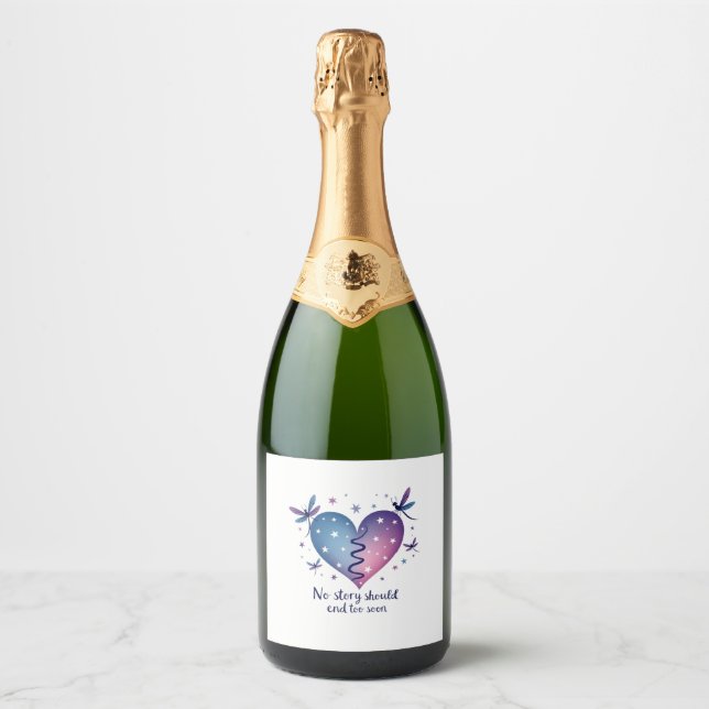 Suicide Prevention Awareness Teal Purple Heart Dra Sparkling Wine Label (Front)