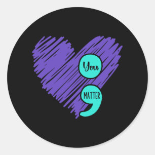 Suicide Prevention Awareness Teal Purple Heart Sem Classic Round Sticker