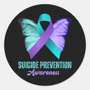 Suicide Prevention Awareness Teal Purple Ribbon Bu Classic Round Sticker