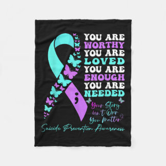 Suicide Prevention Awareness Teal Purple Ribbon Bu Fleece Blanket