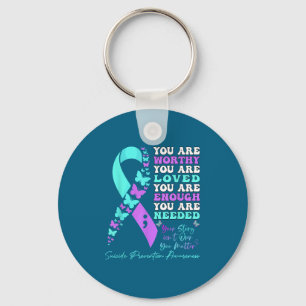Suicide Prevention Awareness Teal Purple Ribbon Bu Keychain