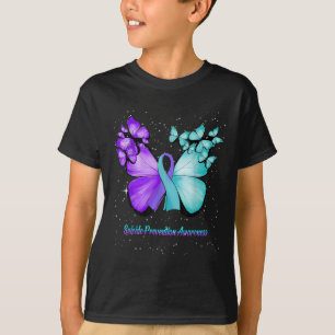 Suicide Prevention Awareness Teal Purple Ribbon Bu T-Shirt