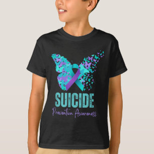 Suicide Prevention Awareness Teal Purple Ribbon Bu T-Shirt