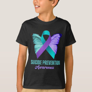 Suicide Prevention Awareness Teal Purple Ribbon Bu T-Shirt