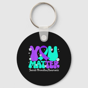 Suicide Prevention Awareness Teal Purple Ribbon Keychain