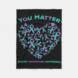 Suicide Prevention Awareness Teal Purple Ribbon Yo Fleece Blanket