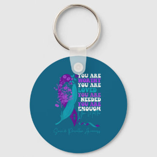 Suicide Prevention Awareness Teal Purple Ribbon Yo Keychain
