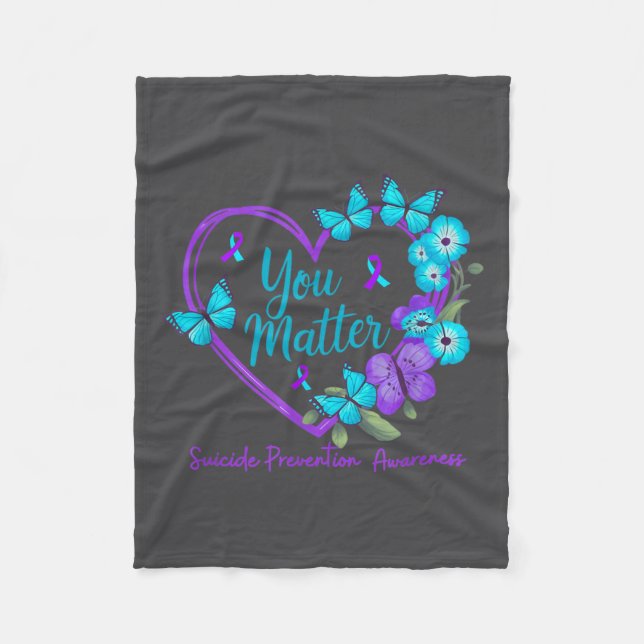 Suicide Prevention Awareness Teal Purple Ribbons Y Fleece Blanket (Front)