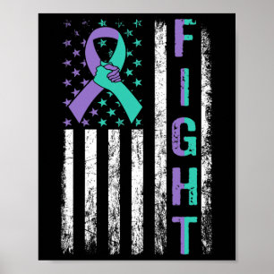 Suicide Prevention Awareness Teal Purple Usa Flag Poster