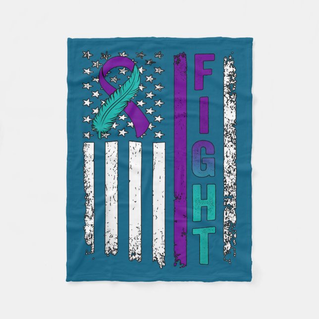 Suicide Prevention Awareness Usa American Flag Rib Fleece Blanket (Front)