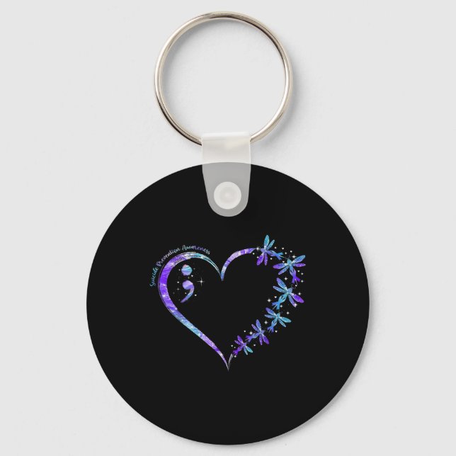 Suicide Prevention Awareness Week Heart Semicolon  Keychain (Front)