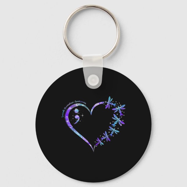 Suicide Prevention Awareness Week Heart Semicolon  Keychain (Front)