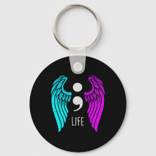 Suicide Prevention Awareness Wings Angel Semicolo Keychain