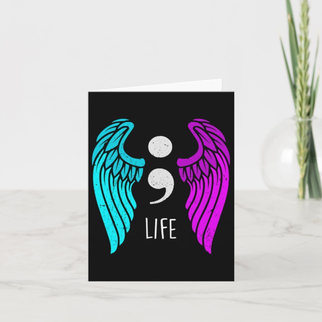 Suicide Prevention Awareness Wings Angel Semicolon Card (Front)