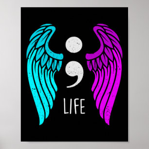 Suicide Prevention Awareness Wings Angel Semicolon Poster