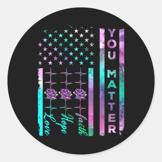 Suicide Prevention Awareness You Matter American F Classic Round Sticker (Front)