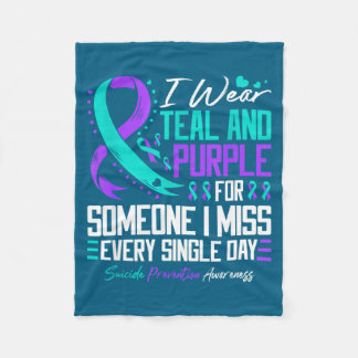 Suicide Prevention I Wear Teal And Purple Mental H Fleece Blanket