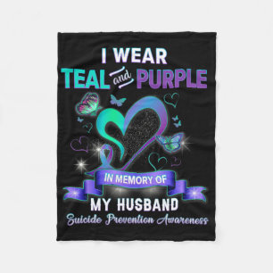 Suicide Prevention I Wear Teal Purple In Memory Of Fleece Blanket