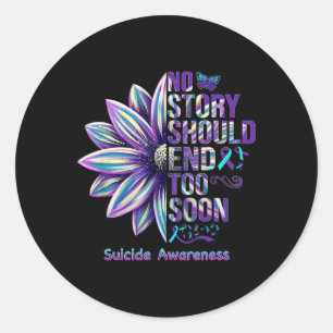 Suicide Prevention No Story Should End Teal And Pu Classic Round Sticker