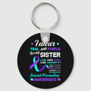 Suicide Prevention Ribbon I Wear Teal And Purple F Keychain