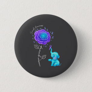 Suicide Prevention Teal Purple Flower Elephant Rib 2 Inch Round Button