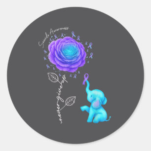 Suicide Prevention Teal Purple Flower Elephant Rib Classic Round Sticker