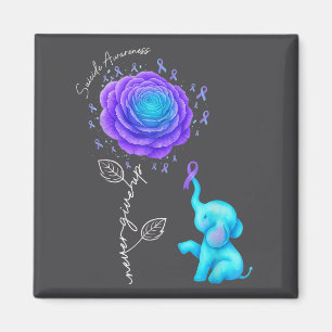 Suicide Prevention Teal Purple Flower Elephant Rib Magnet