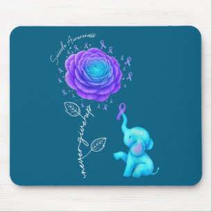 Suicide Prevention Teal Purple Flower Elephant Rib Mouse Pad