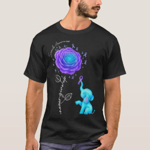 Suicide Prevention Teal Purple Flower Elephant Rib T-Shirt