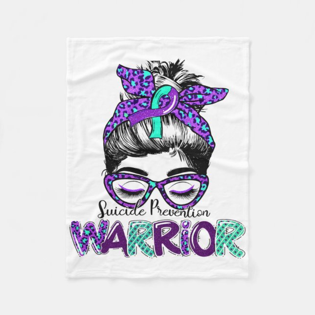 Suicide Prevention Warrior Messy Bun Suicide Aware Fleece Blanket (Front)