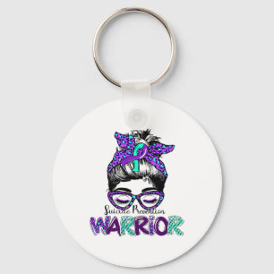 Suicide Prevention Warrior Messy Bun Suicide Aware Keychain