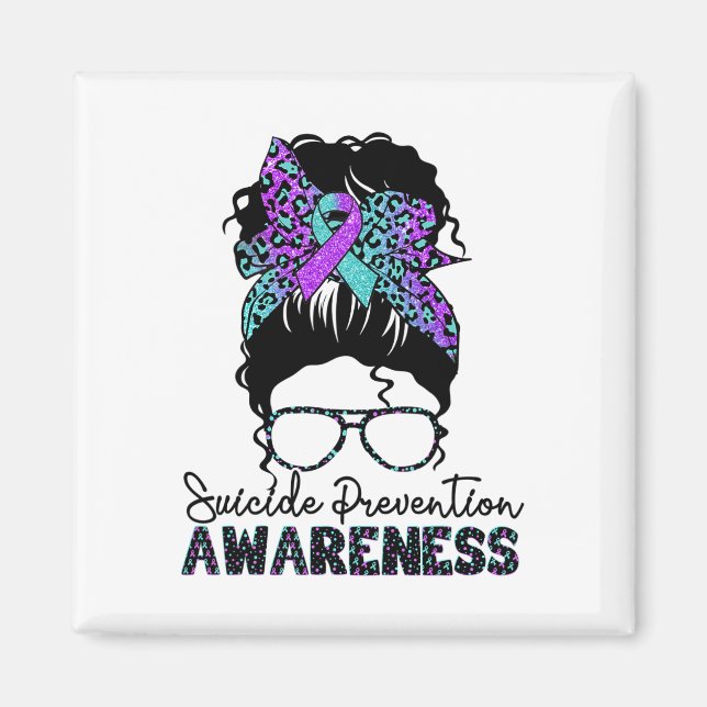 Suicide Prevention Warrior Messy Bun Suicide Aware Magnet (Front)