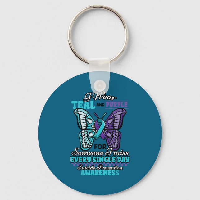 Suicide Prevention Wear Teal Purple Someone I Miss Keychain (Front)