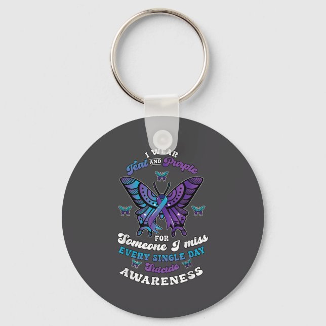 Suicide Prevention Wear Teal Purple Someone I Miss Keychain (Front)