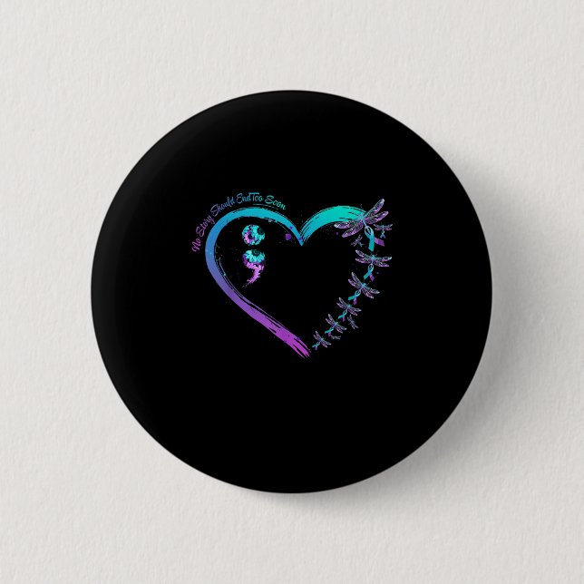 Suicide Prevention Week Dragonfly Heart Ribbon Sem 2 Inch Round Button (Front)