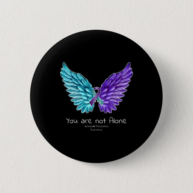 Suicide Prevention  Wings and Ribbon Suicide Aware 2 Inch Round Button (Front)