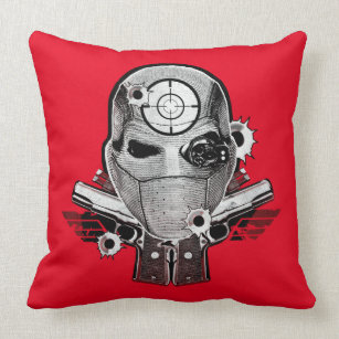 Suicide Squad   Deadshot Mask & Guns Tattoo Art Throw Pillow